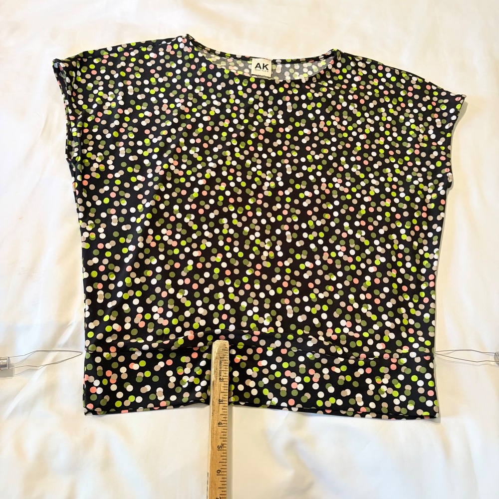 Anne Klein Women Black Multi Color Polka Dot Cap Sleeve Banded Hem Blouse Small - Picture 3 of 6